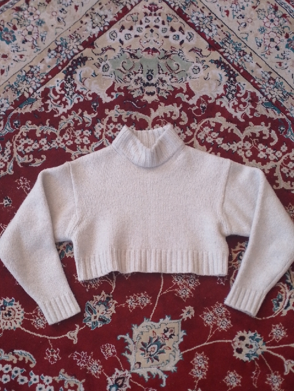 Wilfred Free By Aritzia Cropped Top Mock Neck 100% Merino Wool Sweater